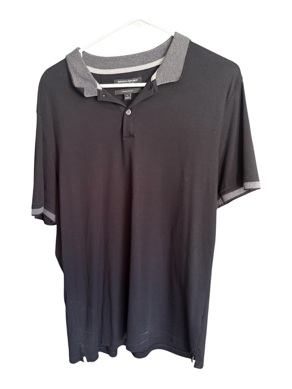 Banana Republic Black Polo with Gray Contrast Collar large